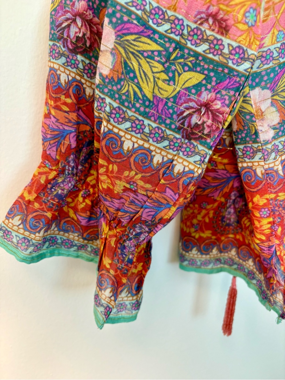 Aratta Gold Tinsel Women’s Silent Journey Ruched Floral Blouse Size XL Sku#158 - Picture 5 of 11
